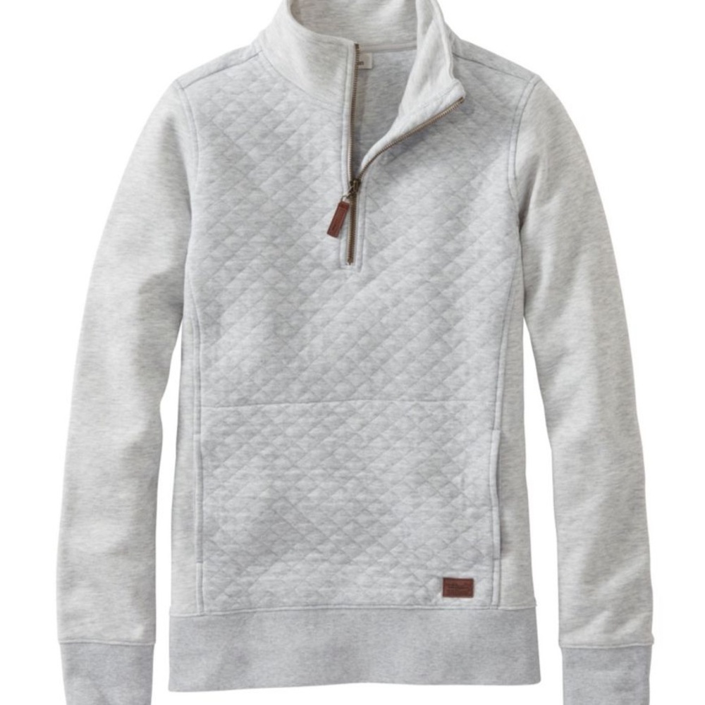 Women’s LLBean Gray Quilted Half-Zip Sweater